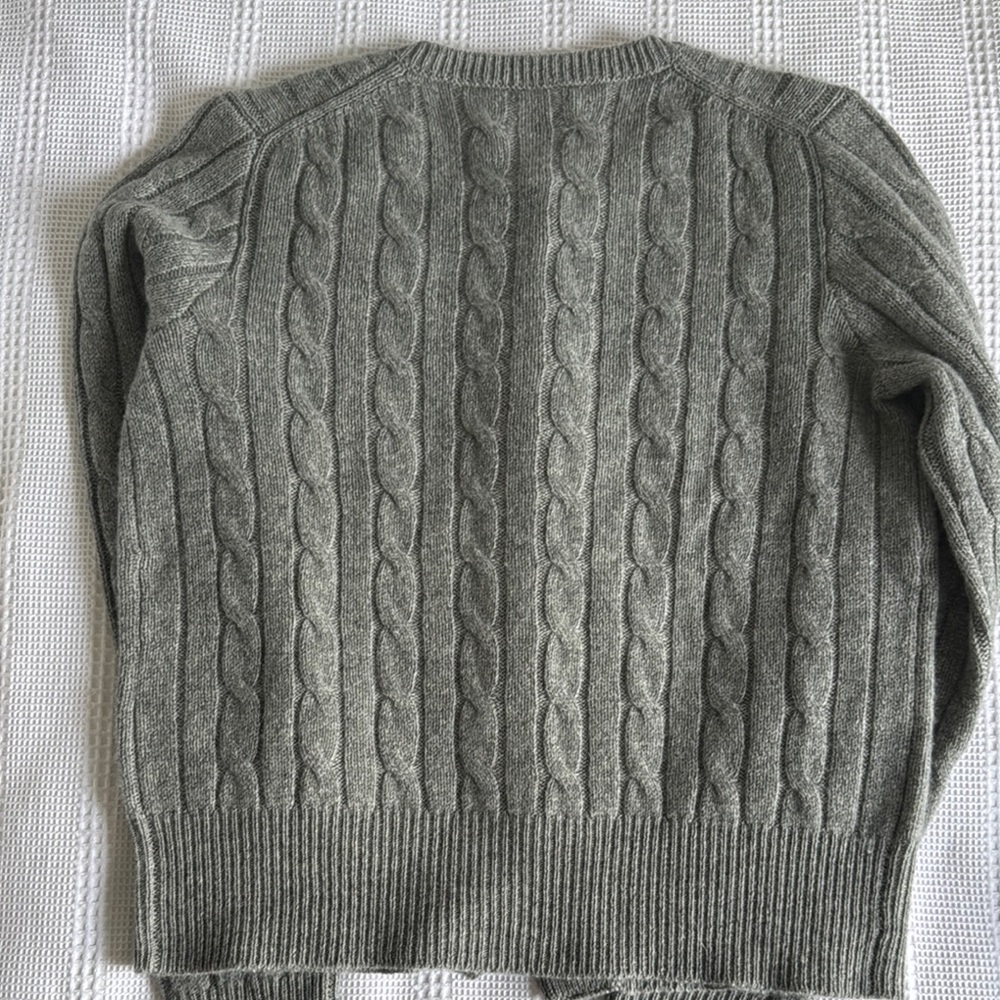 Polo Ralph Lauren Grey CASHMERE (L)Cable-Knit SFA Crewneck Cardigan -Like New - Picture 5 of 14